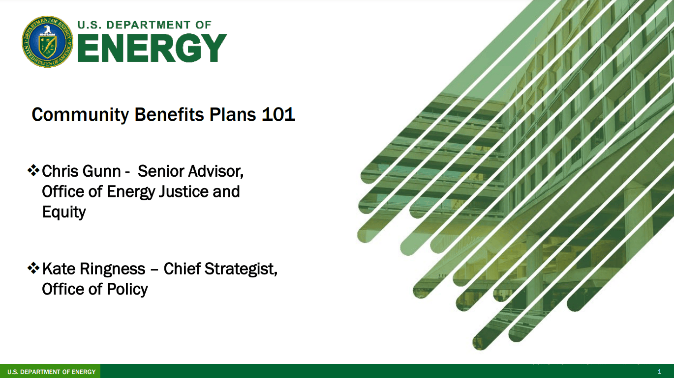 Community Benefits Plans 101 (Slides) Clean Energy States Alliance