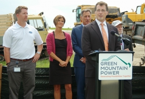 Clean Energy States Alliance’s ESTAP Project Director, Todd Olinsky-Paul, discusses the energy storage component of the Stafford Hill Project with other guest speakers at the project’s press event, including Mary Powell, President of Green Mountain Power, Vermont Governor Peter Shumlin, and Dr. Imre Gyuk of the US Department of Energy.